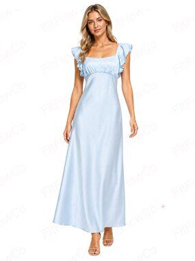 Madewell Light Blue Flutter Sleeve Bias Cut Maxi Dress 4 NWT